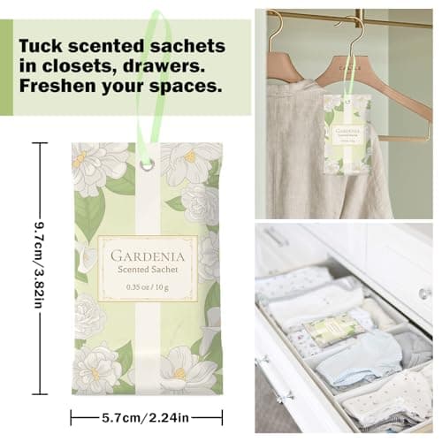 SCENTORINI Scented Sachets for Drawers and Closets, Gardenia Scent 14 Pack, Long-Lasting Sachets Bags, Closet Freshener Sachet for Wardrobe Freshener, Cupboard, Suitcases, Handbags - Thumbnail 4