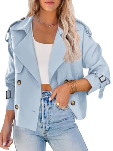 Saodimallsu Women Short Double Breasted Trench Coat Raglan Sleeve Work Office Cropped Jacket With Pockets - Image 1