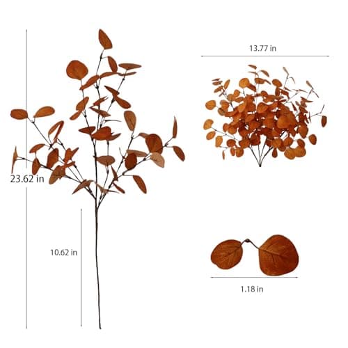 siqifloral 4PCS 26.32" Burnt Orange Fall Eucalyptus Stems Artificial Eucalyptus Leaves for Autumn Vase Decoration,Rustic Thanksgiving Centerpiece & Christmas Home Decor - Thumbnail 2