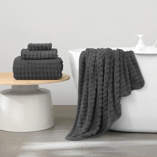 KBY Bath Towels Set 6 Piece 40x80 Inches，2 Extra Large Bath Sheets 2 Hand Towels 2 Washcloths，Highly Absorbent Quick Dry Microfiber,Ultra Soft Towel Set for Bathroom，Spa，Gym， Hotel (Charcoal Gray - Thumbnail 5