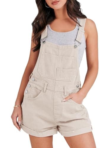 ANRABESS Overalls for Women Denim Shorts Overalls 2025 Summer Casual Loose Fit Adjustable Rompers Jean jumpsuit Bib Shortalls Apricot Large - Image 1
