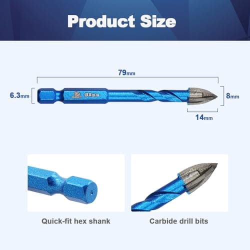 Masonry Drill Bit BRSCHNITT 10pcs Carbide Tips Concrete Drill Bit Set for Pots Bottles Ceramic Tile Glass Brick Ceramic Hex Shank - Thumbnail 4