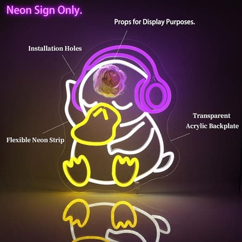 FPLL Neon Sign - Duck LED Neon Signs for Wall Decor, Cute Animal Light Up Led Sign for Bedroom, Party, Bar, Game Room & Home Room Decor - Thumbnail 2