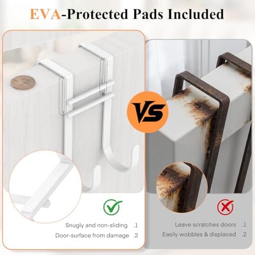 FYY Over the Door Hooks, No Assembly Required 2 PCS Double Hanger Heavy Duty Metal Towel Rack with Soft Pads, Organizer for Coat, Bag, Robe-Fits Bathroom, Closet Dorm Up to 1 1/2", 5.11" Long, White - Thumbnail 2