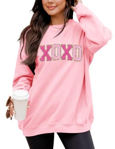 LETSEE Valentine Sweatshirt for Women Glitter Patch Lover Letter Pullover Tops Chenille Patch Oversized Clothes(Pink, Small) - Image 1