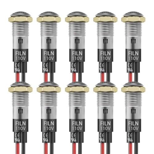 FILN 10PCS Small 110V LED Indicator Light, 8mm (5/16") IP67 Waterproof Low Power Pilot Lights Panel Mount for Car, Truck, Boat, Marine, Dash(110v, White) - Image 1