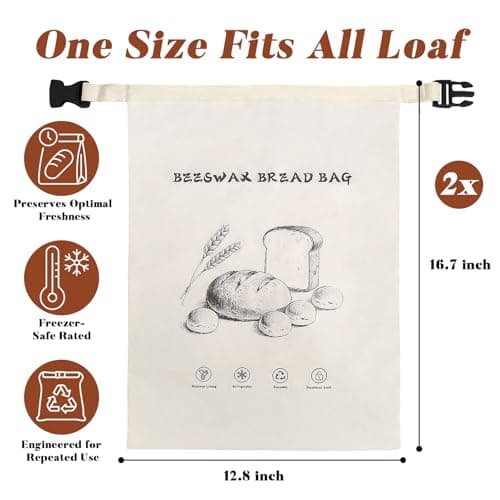 Beeswax Bread Bags for Sourdough & Homemade Bread XL 17x13 Inch, Reusable Bags for Homemade Bread Sourdough, 2 Packs Cotton Bread Storage Bags for Freezer & Refrigerator (White) - Thumbnail 5