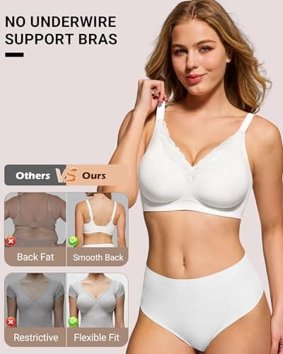 HORISUN V Neck Lace Wireless Bras for Women Push Up Bralette No Underwire Gel Bra Full Support Lift Seamless Everyday Bras (White 40DDD) - Thumbnail 5
