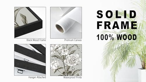 Large Framed Floral Wall Art, Elegant Blossom Plants Wall Pictures 24"x36" Set of 3 Light Grey Botanical Painting Prints Botany Peony Canvas Artwork for Living Room Bedroom Home Office Decor - Thumbnail 5
