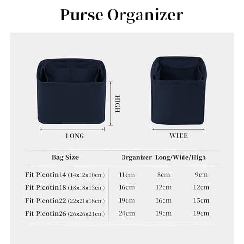 Purse Organizer Insert for Picotin 18/22, Satin Bag Organizer for Picotin Bags, Lightweight Purse Essentials for Women Luxury Handbags, Soft Touch Inner Liner with Multiple Pockets (Blue nuit, PC18) - Thumbnail 5