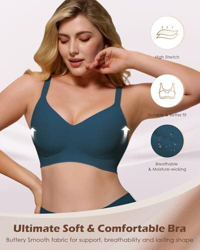 As Fairy Cloud Support Wireless Bra No Wire Seamless Bras for Women All Day Comfort Bralettes with Soft Lift Peacock Green 36B - Thumbnail 3