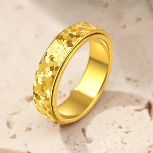 MHWTTY Gold Fidget Ring Women- Dragon Scales Wedding Band for Anxiety Men Spinner Stainless Steel Promise Engagement Size 8 - Thumbnail 4
