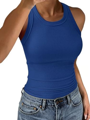 C.O.Z.Y Tank Tops for Women Ribbed Racerback Top Shirts High Neck Tank Casual Slim fit Basic Summer Tops Royal Blue XL - Image 1