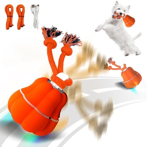 Hanarook Interactive Dog Toys, Automatic Moving Rolling Dog Toys to Keep Them Busy, Motion-Activated Bouncing Vibrating Dog Ball for Small/Medium/Large Dogs (Pumpkin)