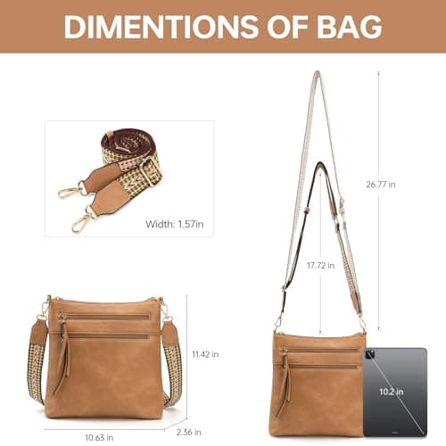 GEMIU Medium Purses for Women Multi Pocket Womens Crossbody Purse with Guitar Strap Light Brown - Thumbnail 3