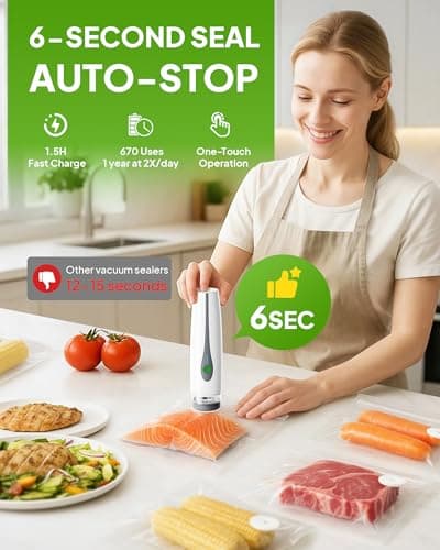 Compact Vacuum Sealer for Food (Handheld Vacuum Sealer Machine + 30 Reusable Vacuum Bags), Powerful Portable Food Sealer for Kitchen Storage/Meal Prep/Camping/Travel, Gifts for Mom, Wife & Chef - Thumbnail 4