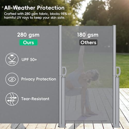 RPGT Retractable Side Awning 71"x138", Aluminum Patio Awnings for Outdoor with Removable Base, 280G UPF50+ Heavy-Duty Sun Shade, Gray (Gray, 71"x138") - Thumbnail 4