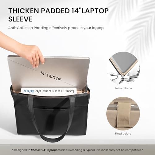 befen Genuine Leather Tote Bag for Women Work,Black Leather Tote Bag,Large Women's Zippered Shoulder Bags Purses Satchel Handbags with Top Handles Work Purse for Daily Travel - Thumbnail 3
