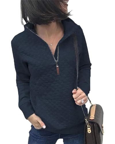 BTFBM Womens Sweatshirt 2026 Fall Quilted Pattern Lightweight Zipper Long Sleeve Tops Casual Pullover Winter Clothing(Navy, Medium) - Image 1