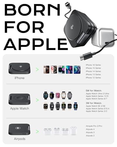 Qi2 Certified 3 in 1 Travel Charger MagSafe Compatible, Upgraded Foldable Wireless Charger Stand, Mag-Safe 3 in 1 Charging Station,15W Fast Charging for iPhone 17/16/15/14/13/12, Apple Watch, AirPods - Thumbnail 4