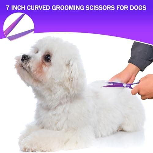 Ethyxe 7 Inch Curved Scissors for Dog Grooming, 440C Stainless Steel Pet Hair Trimming Shears with Safe Round Tips, Professional Downward Curve for Dogs, Cats, and Other Pets - Thumbnail 6