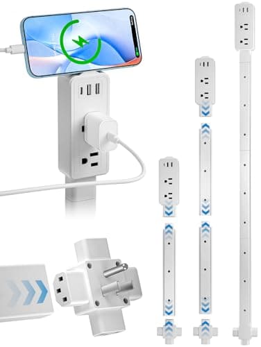 Gbchais Electrical Outlet Extender Stick, Upgraded 4-Way Free Combination Plug Extender (6"-34") with USB-A & USB-C, 2 AC Outlets, Wall Outlet Extender for Hard-to-Reach Spaces (Light Gray) - Image 1