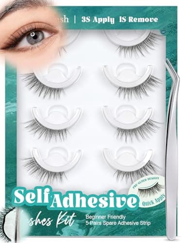 Obeyalash Self Adhesive Half Eyelashes Cat Eye, Waterproof 3/4 Corner False Lashes,5 Pairs Natural Look Stick on False Eyelashes, No Glue Needed, Wispy Glueless Lashes with Tweezers(14mm M874) - Image 1