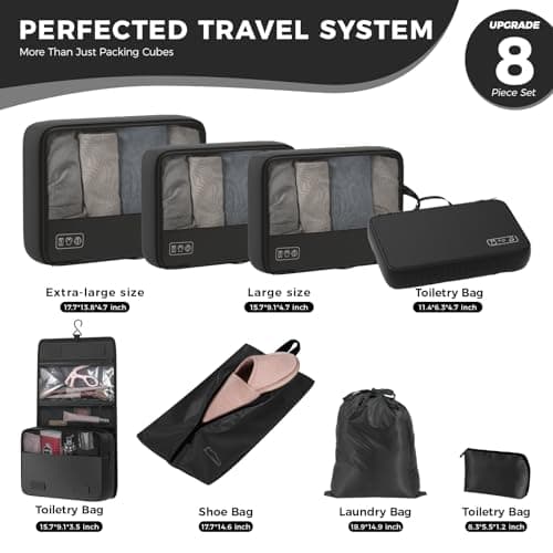 Idcymoul 8-Piece Compression Packing Cubes for Travel, Ultralight Sleek Luggage Organizer Set for Business Trips & Frequent Travelers, Space Saving for Carry-On & Suitcase - Black - Thumbnail 4