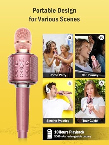 MetFut Wireless Bluetooth Karaoke Microphone, Built-in Loud Speaker for 10H Playback, Add Reverb/Duet Mode/Earbuds Monitoring, Portable Karaoke Machine for Entertainment & Singing Practice (Rose Gold) - Thumbnail 4