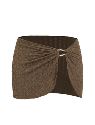 ZAFUL Sarong Coverups for Women Textured Beach Bathing Suit Cover Up Mid Rise Swim Mini Skirts Wrap Bikini Swimsuit Coverup for Swimwear Brown Small - Image 1