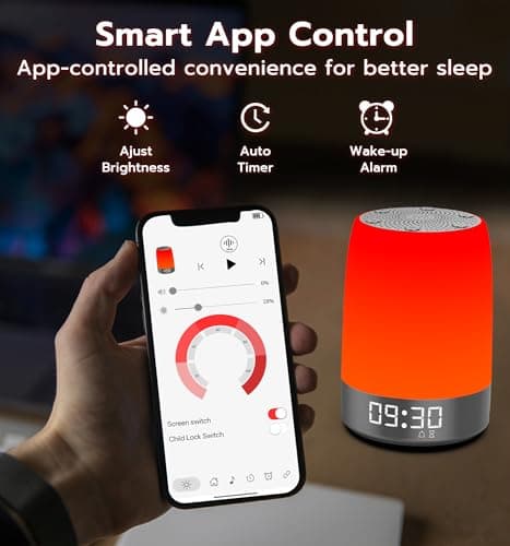 Anweller Smart Red Light Therapy Sleep Device White Noise Sound Machine with 5-Level Red Night Light (620–690nm) 32 White Noise Smart App Control Timer & Wake-Up Alarm Clock - Thumbnail 4