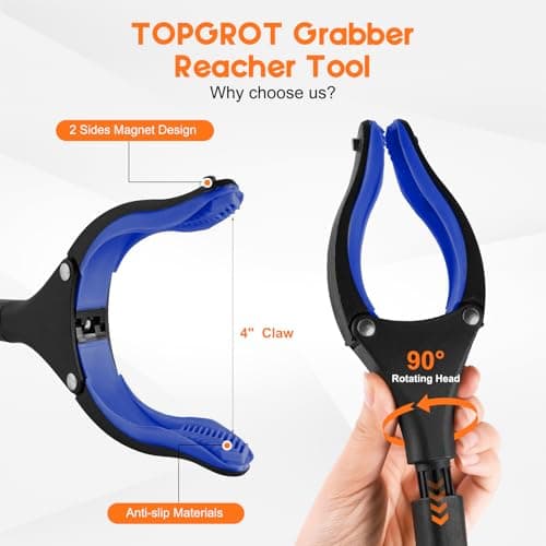 TOPGROT 2-Pack Grabber Reacher Tool, 34" Foldable Reacher Grabber Pickup Tool with 360° Anti-Slip Rotating Jaw & Magnets, 4" Wide Claw Opening Reachers for Seniors, Trash Picker Tool - Thumbnail 2