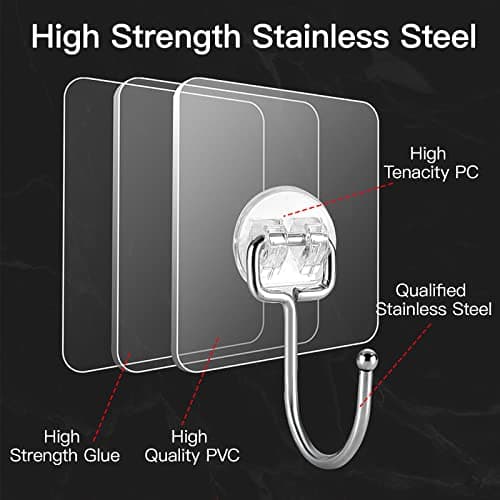 Large Hooks for Hanging Heavy-Duty 44Ib(Max) 10 Packs, Wall Hangers without Nails Self-Adhesive Traceless Clear and Removable, Waterproof and Rustproof Multiple Uses for Bathroom Kitchen Home - Thumbnail 2