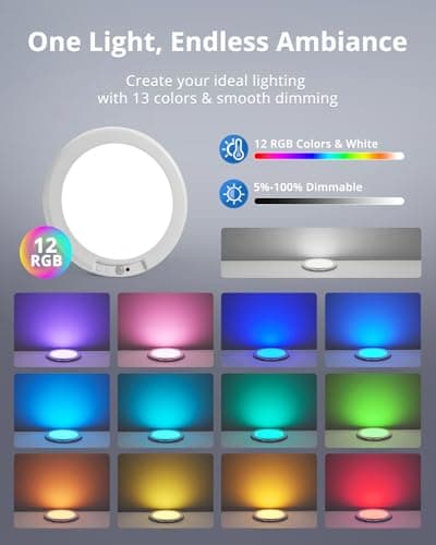 Combuh Rechargeable RGB Shower Lights - 12 Color Changing Ambient Light + Cool White, Motion Activated & Remote Control, Waterproof Cordless Wall Lamp LED for Closet, Pantry, Bedroom, 7.48 Inch - Thumbnail 2