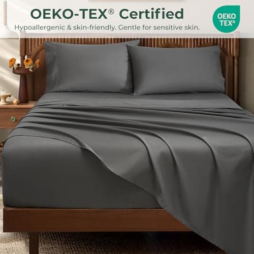 HYPREST 100% Egyptian Cotton Sheets Queen Size - 18 Inch Deep Pocket Queen Sheets, Luxury Soft & Crisp Bed Sheets Set, Oeko-TEX Certified, Durable Cooling Hotel Bedding, Grey - Thumbnail 3