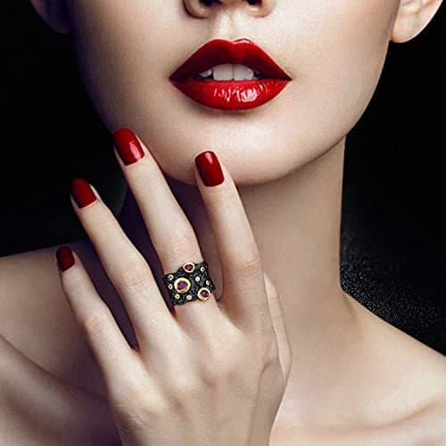 925 Sterling Silver Gemstone Black Statement Rings for Women Men Jewelry (9) - Thumbnail 2