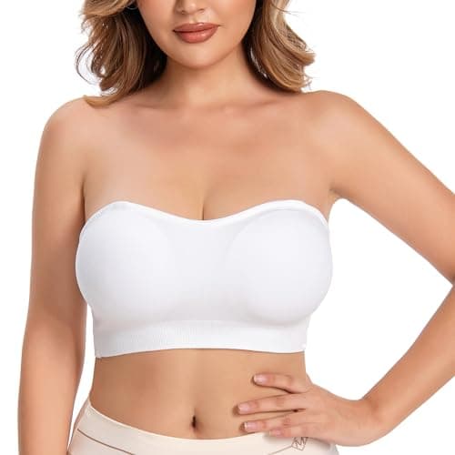 DD DEMOISELLE 1 Pack Strapless Bra with Support, Summer Padded Bandeau Bra Tube Tops for Women, White-Next-Gen Non-Removable Padding，M - Image 1