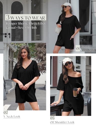 NILOINE Womens Romper Black Summer Casual Oversized Athletic Workout Cute Beach Romper Shorts Jumpsuit Outfits(1-Black,X-Large) - Thumbnail 5