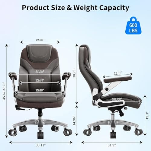 CoziCradle Big and Tall Office Chair with 5D Arms, 600lbs Fabric & PU Leather Heavy Duty Desk Chair, Adjustable Lumbar Support & Height, Tilt Function, High Back Ergonomic Executive Computer Chair - Thumbnail 2