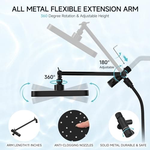 Rain Shower Head with Handheld Spray Combo Set, Adjustable 12" Rainfall Dual Shower Head, Double&Tandem Shower Head, Waterfall Showerhead Bathroom -Matte Black - Thumbnail 6