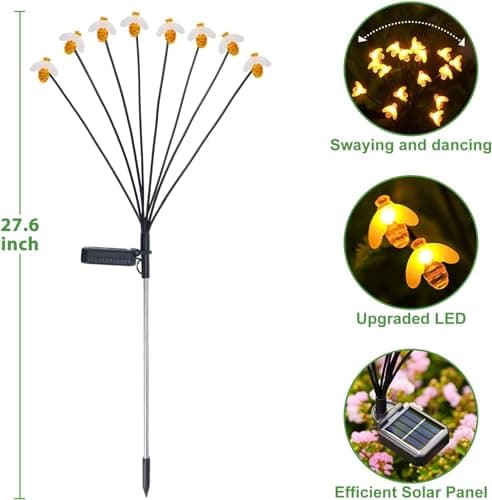 HFLYJPYW Solar Firework Lights 2Pcs Garden Lights Outdoor Waterproof, 120 LED Distribution in 40 Branches Copper Wire, Festive daysStarburst Lights for Path, Patio, Yard (Powder Warm White) - Thumbnail 2