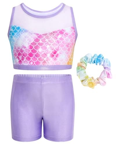 JiAmy 2 Piece Gymnastics Leotards for Girls, Sparkly Dance Biketards with Shorts Ballet Tumbling Outfit for Girl 11-12 Years - Image 1