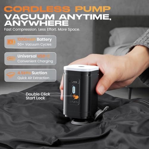 Vacuum Bags for Travel with Wireless Pump, IP67 Waterproof, Reusable Space Saver Travel Essentials Compression Bags for Backpack, Suitcase, Home Storage(3 Pack + Pump) - Thumbnail 3