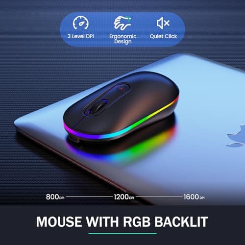 Wireless Keyboard and Mouse Combo - Dual System RGB Backlit Mouse and Keyboard,2.4G Rechargeable,Full-Sized Ergonomic Silent Design with Phone Holder for Windows Mac PC Laptop (Black-V2) - Thumbnail 5