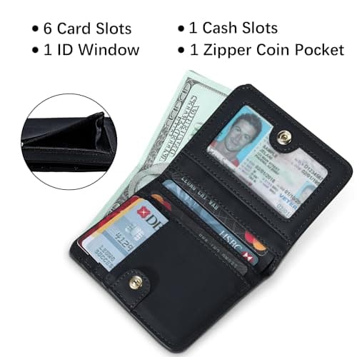 Gostwo Small Wallet for Women, Compact Bifold Credit Card Holder, Slim RFID Blocking Cash Black Wallet, Billfolds Thin Leather Zipper Mini Wallet Gift for Ladies Teen Girls Travel with ID Window - Thumbnail 5