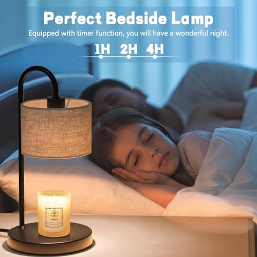 FINCMY Candle Warmer Lamp with Timer, Dimmable Candle Wax Warmer Electric Candle Warmer with Replacement Bulbs, Bedroom Home Decor Compatible with Various Candles (Linen) - Thumbnail 3