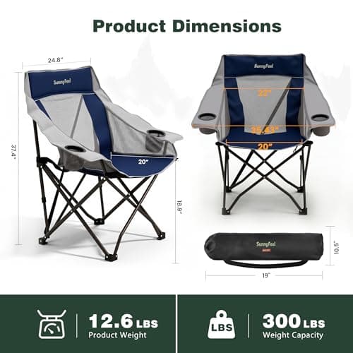 SUNNYFEEL 2 Pack Lightweight Oversized Camping Chairs for Adults Portable Folding Chair with Side Pockets & Cup Holde for Beach,Fishing,Trip,Picnic,Lawn,Concert Outdoor, Carry Bag Included - Thumbnail 3