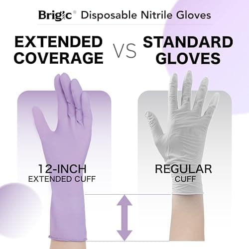 Brigic 12-Inch Extended Disposable Nitrile Gloves | Latex-Free & Powder-Free | Full Palm Textured Grip | Multipurpose for Home, Kitchen, Beauty & Garden Orchid Purple, Medium (Pack of 50) - Thumbnail 2