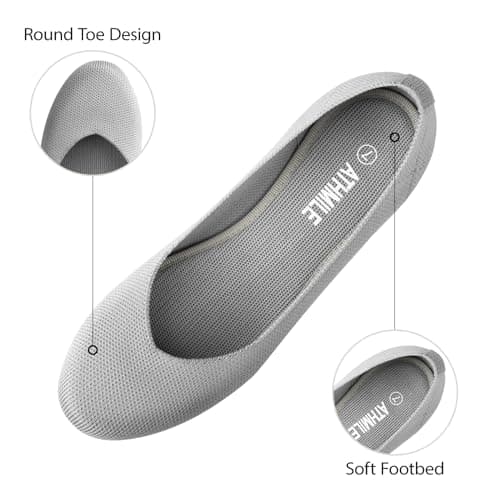 ATHMILE Women's Ballet Flat Shoes Round Toe Slip on Women Flats Knit Flat Shoes for Women for Dressy Casual Office Work Wedding Comfort Soft Gray Size 9 - Thumbnail 4