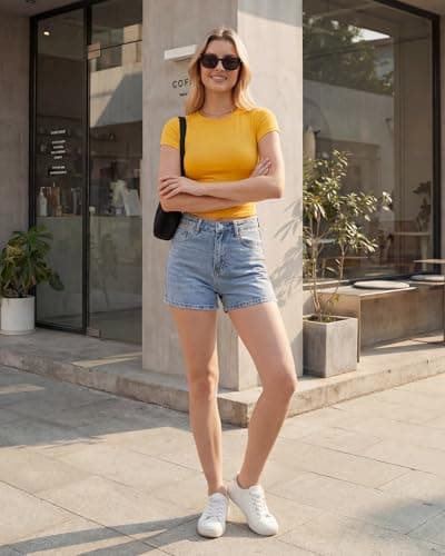 Stelle Womens Short Sleeve Crop Tops Crewneck Basic T Shirts Cute Going Out Baby Tee Yellow Medium - Thumbnail 3